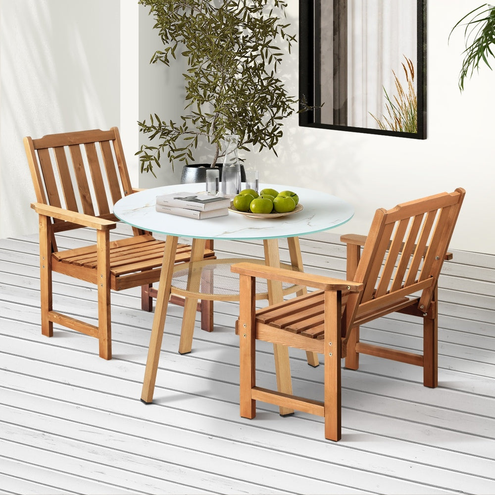 Livsip 3PC Outdoor Dining Set Solid Wood Chair and Table-Outdoor Dining Set-PEROZ Accessories
