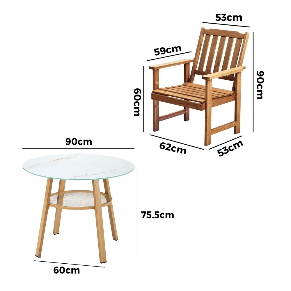 Livsip 3PC Outdoor Dining Set Solid Wood Chair and Table-Outdoor Dining Set-PEROZ Accessories
