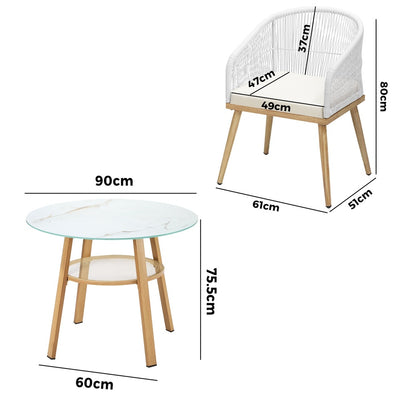 Livsip 3 Piece Outdoor Dining Set Table Lounge Chairs-Outdoor Dining Set-PEROZ Accessories