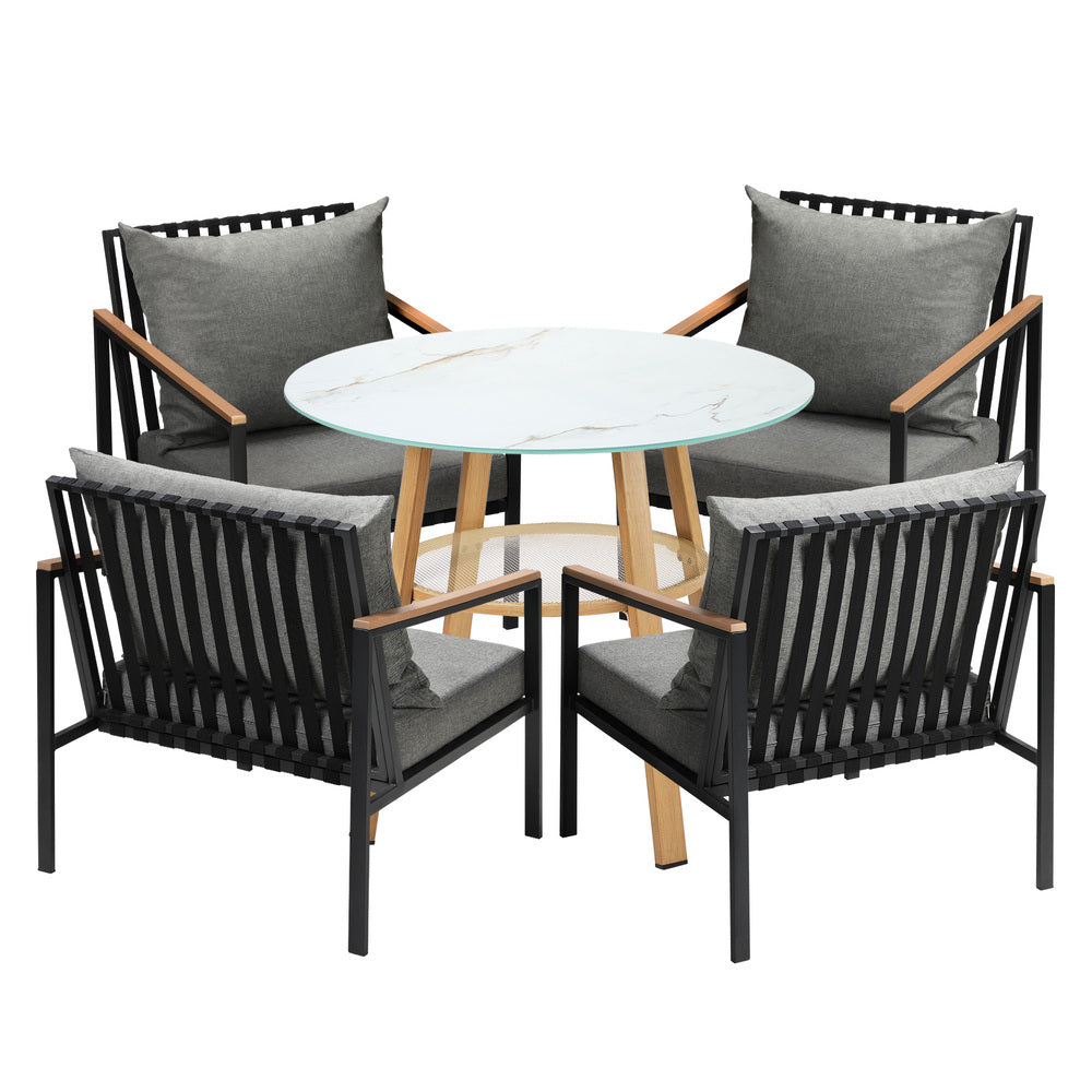 Livsip 5 Piece Outdoor Dining Setting Table w/Storage Shelf-Outdoor Dining Set-PEROZ Accessories