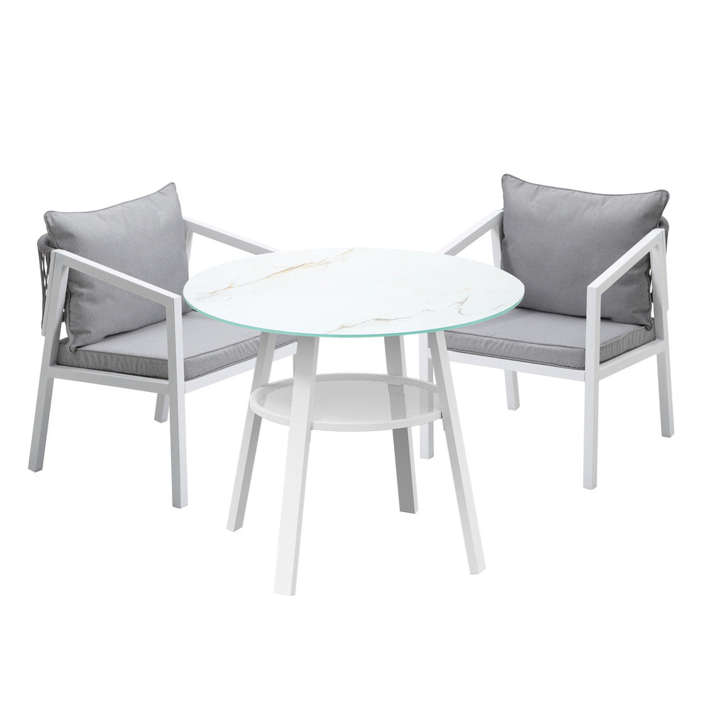 Livsip Outdoor Dining Setting Lounge Chair Bistro Set 3PCS White-Outdoor Dining Set-PEROZ Accessories