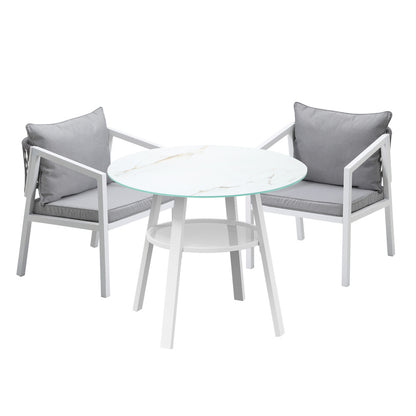 Livsip Outdoor Dining Setting Lounge Chair Bistro Set 3PCS White-Outdoor Dining Set-PEROZ Accessories