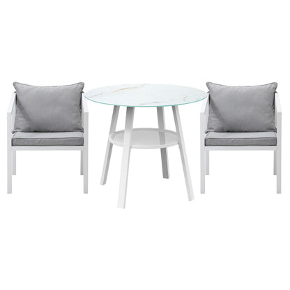 Livsip Outdoor Dining Setting Lounge Chair Bistro Set 3PCS White-Outdoor Dining Set-PEROZ Accessories