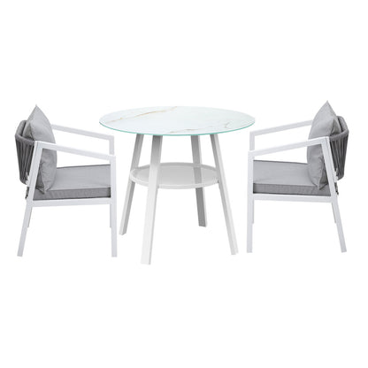 Livsip Outdoor Dining Setting Lounge Chair Bistro Set 3PCS White-Outdoor Dining Set-PEROZ Accessories