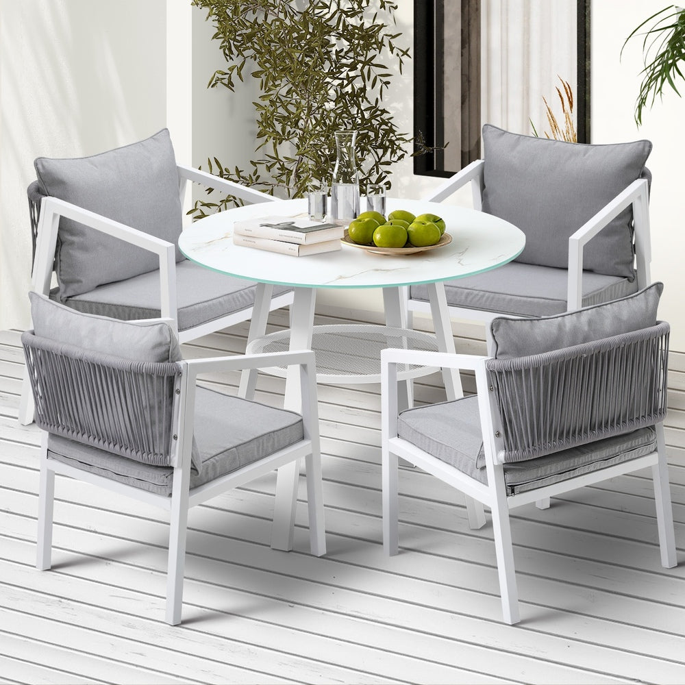 Livsip Outdoor Dining Setting Lounge Chair Bistro Set 5PCS White-Outdoor Dining Set-PEROZ Accessories