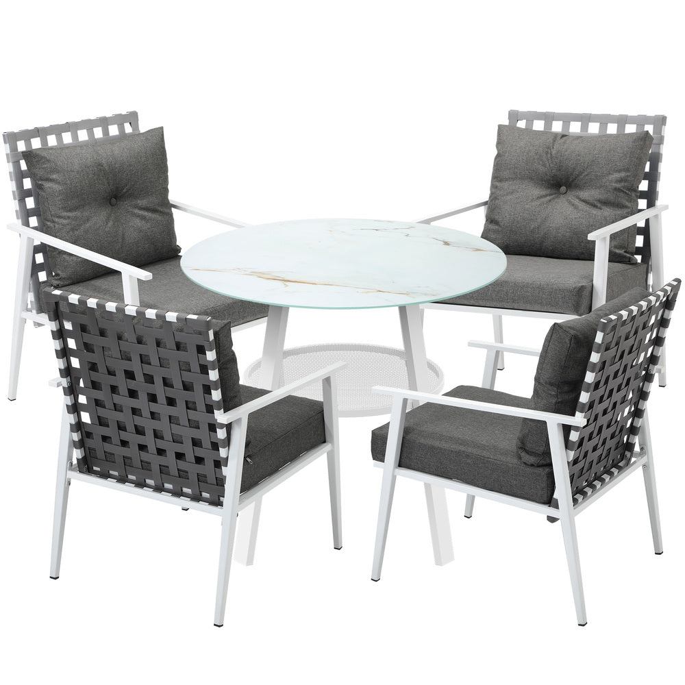 Livsip Outdoor Dining Set 5PCS Marble Table Rattan Chair-Outdoor Dining Set-PEROZ Accessories