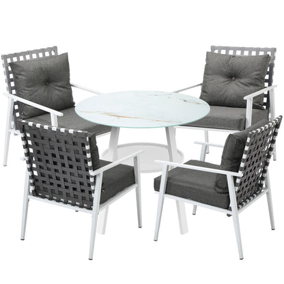 Livsip Outdoor Dining Set 5PCS Marble Table Rattan Chair-Outdoor Dining Set-PEROZ Accessories