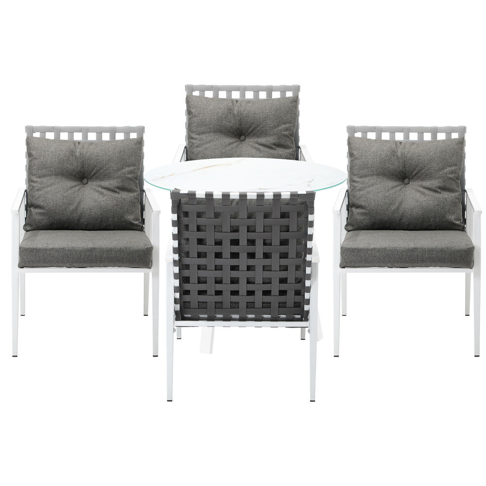 Livsip Outdoor Dining Set 5PCS Marble Table Rattan Chair-Outdoor Dining Set-PEROZ Accessories