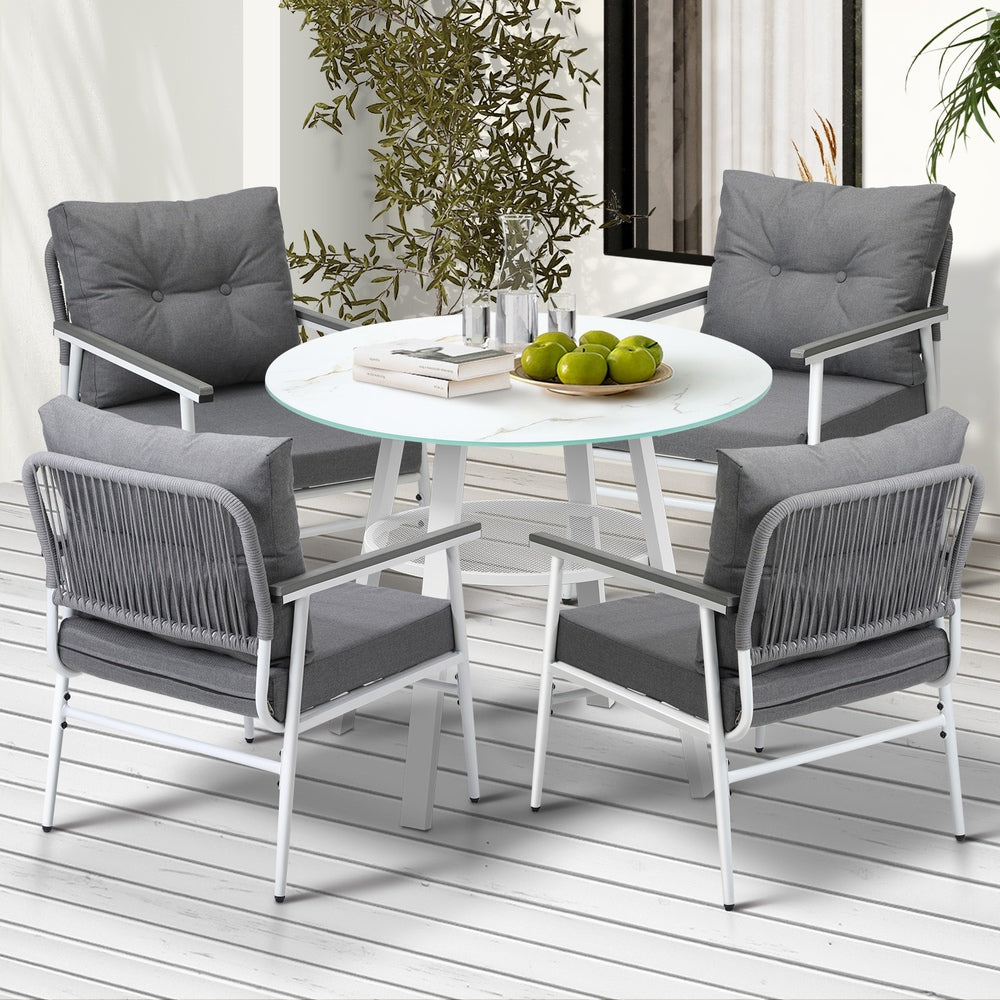 Livsip Outdoor Dining Setting 4 Seater Tempered Glass Table-Outdoor Dining Set-PEROZ Accessories