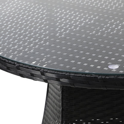 Livsip Outdoor Dining Table 90CM Round Rattan Glass Table Patio Furniture Black-Outdoor Dining Sets-PEROZ Accessories