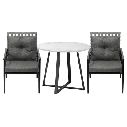 Livsip Outdoor Dining Set 2 Seater Marble Table Rattan Armchair-Outdoor Dining Set-PEROZ Accessories