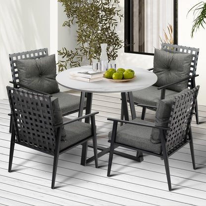 Livsip Outdoor Dining Set 4 Seater Marble Table Rattan Armchair-Outdoor Dining Set-PEROZ Accessories