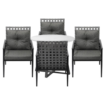 Livsip Outdoor Dining Set 4 Seater Marble Table Rattan Armchair-Outdoor Dining Set-PEROZ Accessories
