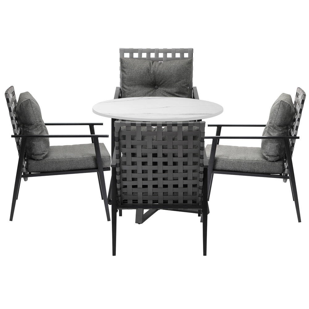 Livsip Outdoor Dining Set 4 Seater Marble Table Rattan Armchair-Outdoor Dining Set-PEROZ Accessories