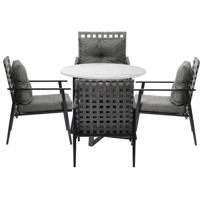 Livsip Outdoor Dining Set 4 Seater Marble Table Rattan Armchair-Outdoor Dining Set-PEROZ Accessories