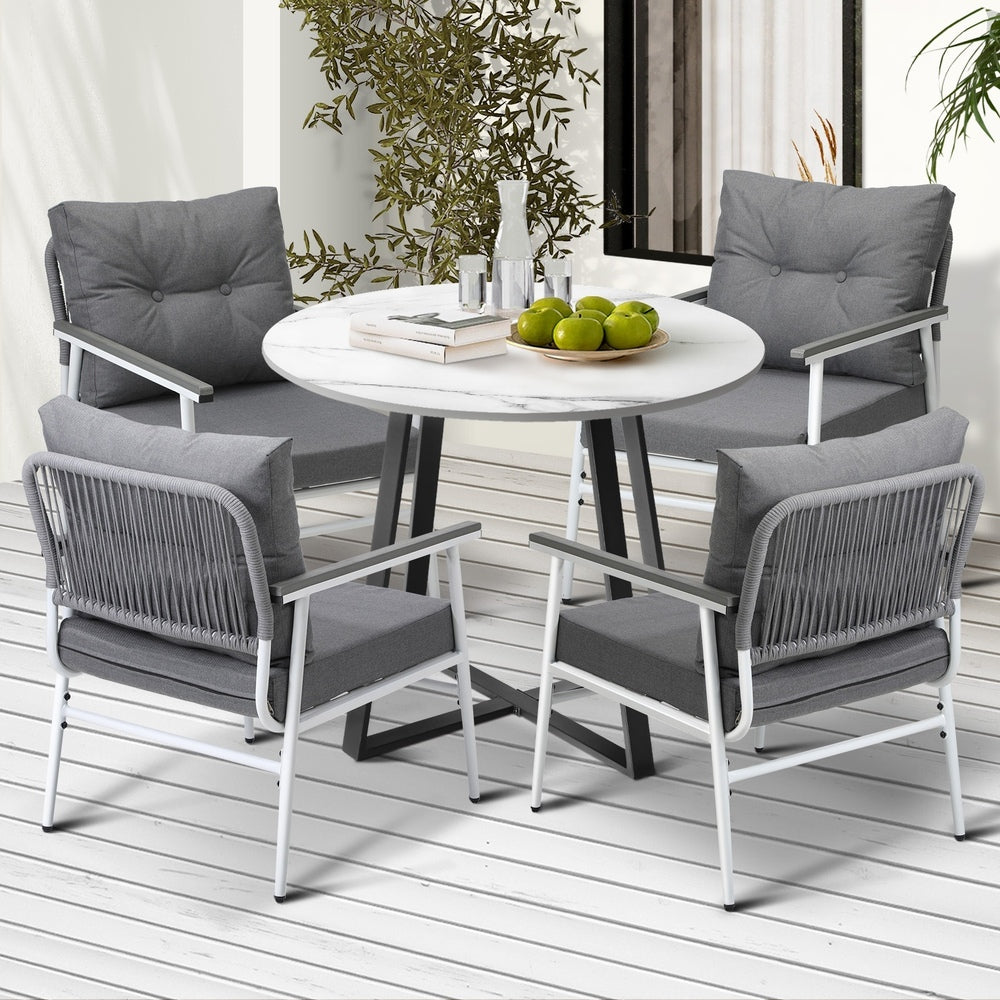 Livsip Outdoor Dining Set 4 Seater Marble Table-Outdoor Dining Set-PEROZ Accessories