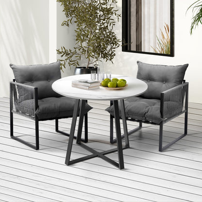 Livsip 3PCS Outdoor Dining Set Round Table and Chairs with Cushions-Outdoor Dining Set-PEROZ Accessories