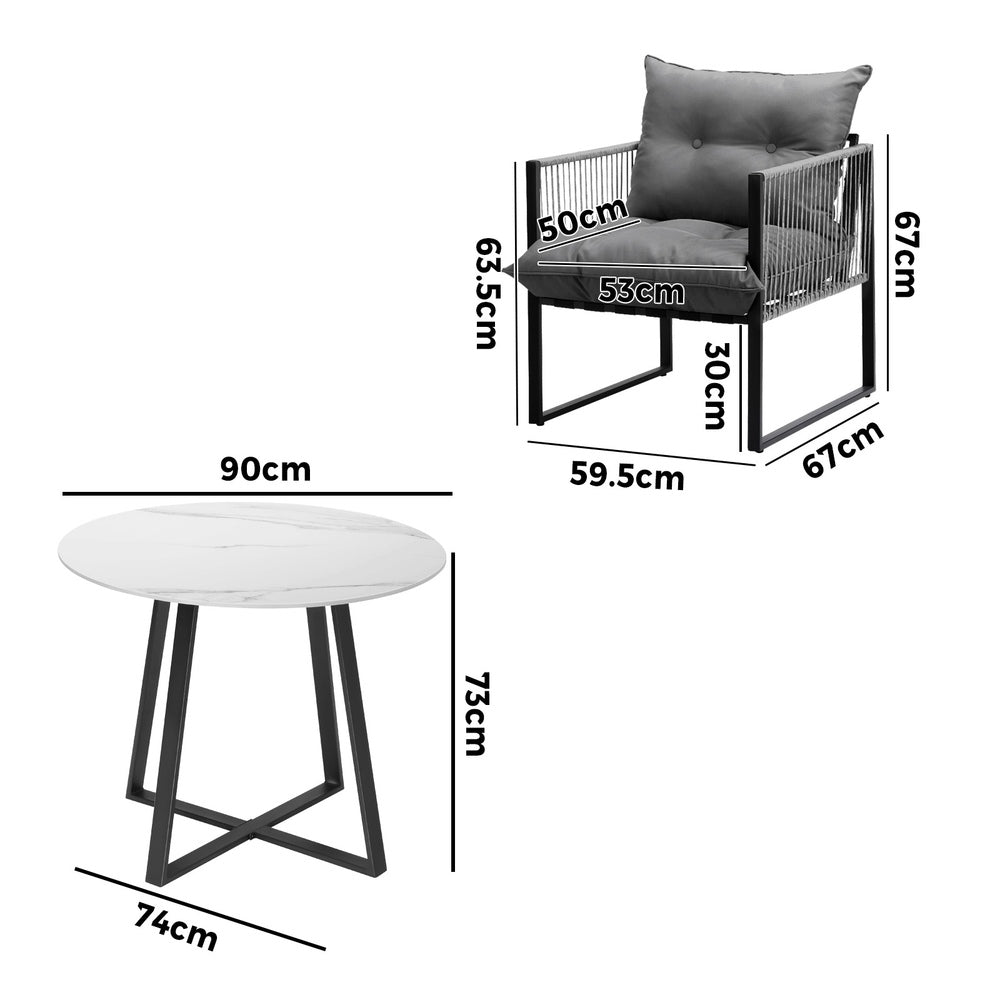 Livsip 3PCS Outdoor Dining Set Round Table and Chairs with Cushions-Outdoor Dining Set-PEROZ Accessories