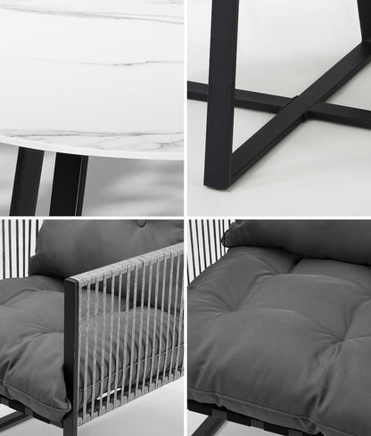 Livsip 3PCS Outdoor Dining Set Round Table and Chairs with Cushions-Outdoor Dining Set-PEROZ Accessories