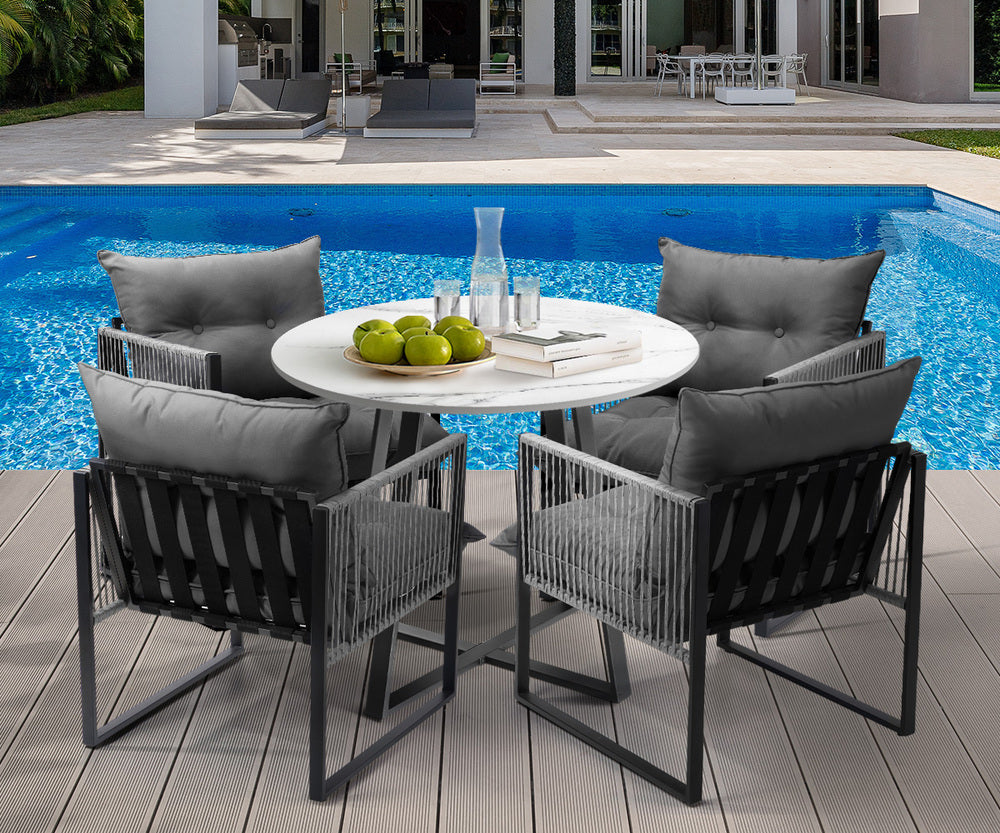 Livsip 5PCS Outdoor Dining Set Round Table and Chairs with Cushions-Outdoor Dining Set-PEROZ Accessories