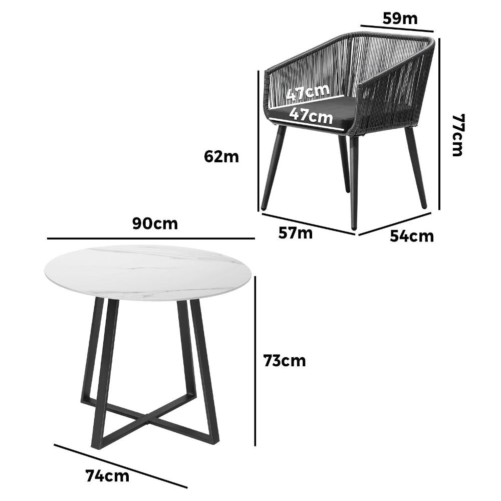 Livsip 3x Outdoor Dining Set Sintered Stone Table Bistro Set-Outdoor Dining Sets-PEROZ Accessories