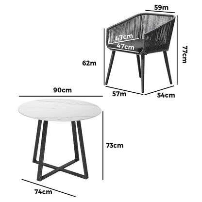 Livsip 3x Outdoor Dining Set Sintered Stone Table Bistro Set-Outdoor Dining Sets-PEROZ Accessories