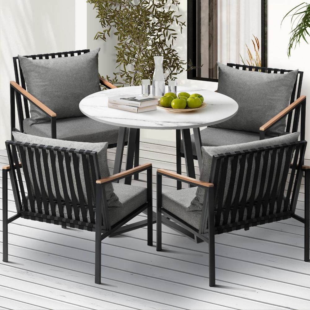 Livsip 5PCS Outdoor Dining Set Table&amp;Sofa Chairs-Outdoor Dining Sets-PEROZ Accessories