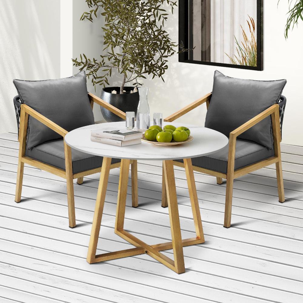 Livsip 3PCS Outdoor Dining Set 90cm Table&amp;Lounge Chairs-Outdoor Dining Sets-PEROZ Accessories