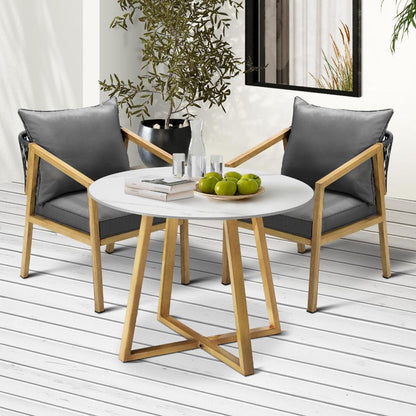 Livsip 3PCS Outdoor Dining Set 90cm Table&amp;Lounge Chairs-Outdoor Dining Sets-PEROZ Accessories