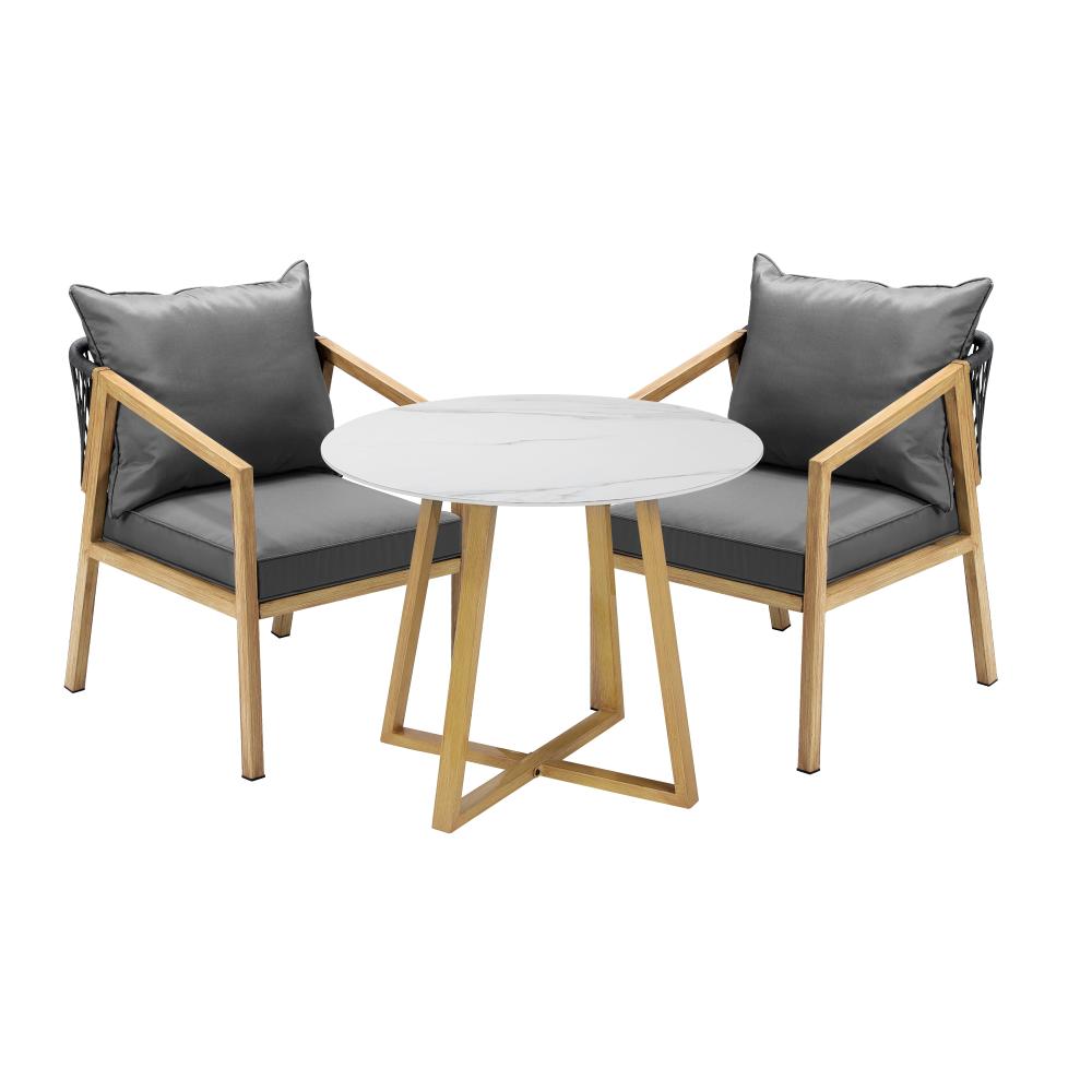 Livsip 3PCS Outdoor Dining Set 90cm Table&amp;Lounge Chairs-Outdoor Dining Sets-PEROZ Accessories