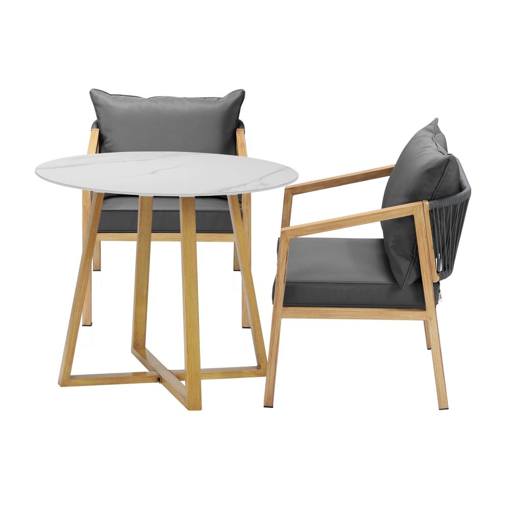 Livsip 3PCS Outdoor Dining Set 90cm Table&amp;Lounge Chairs-Outdoor Dining Sets-PEROZ Accessories