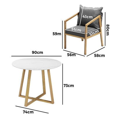 Livsip 3PCS Outdoor Dining Set 90cm Table&amp;Lounge Chairs-Outdoor Dining Sets-PEROZ Accessories