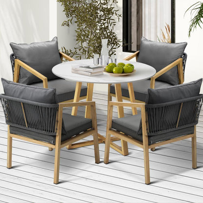 Livsip 5PCS Outdoor Dining Set 90cm Table&amp;Lounge Chairs-Outdoor Dining Sets-PEROZ Accessories