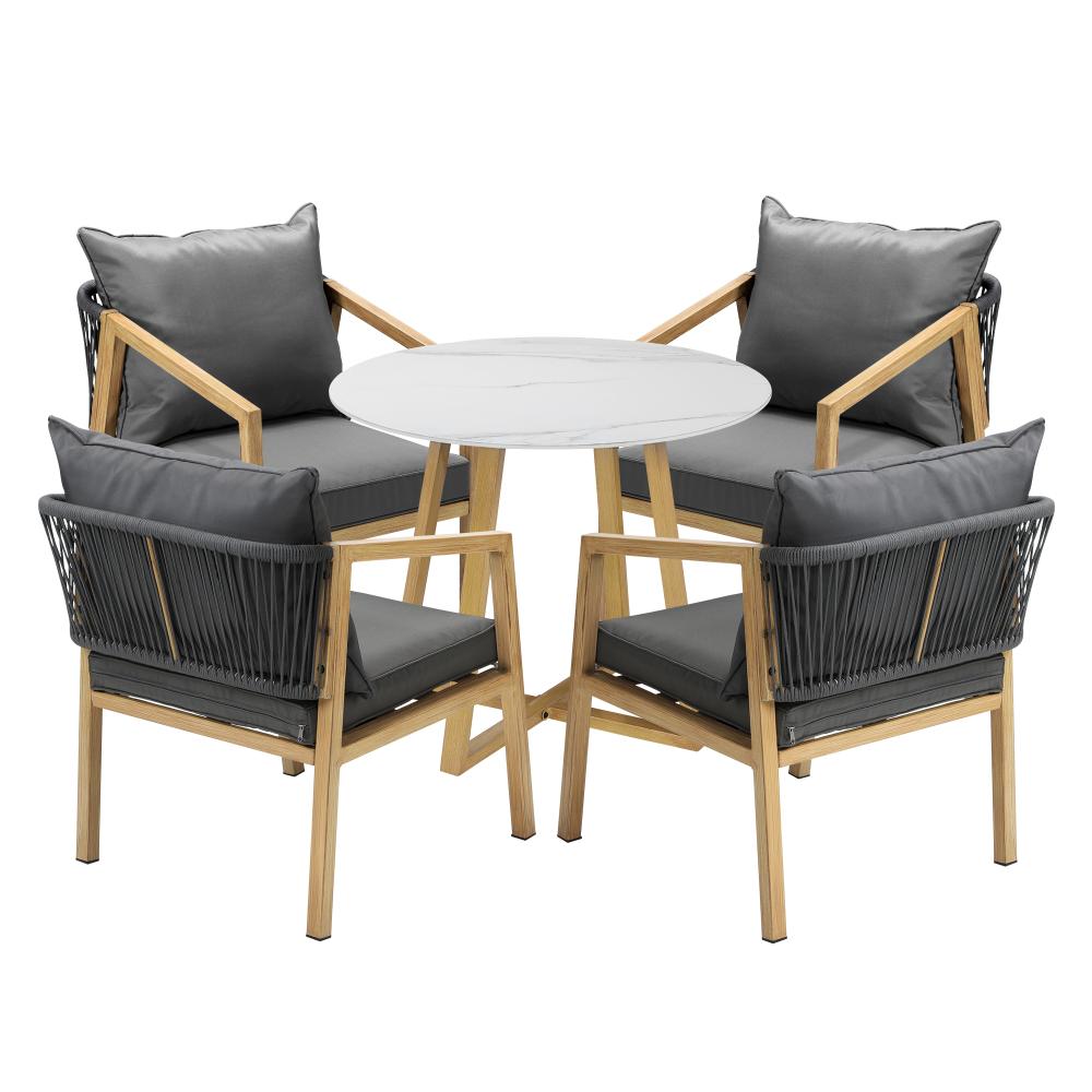 Livsip 5PCS Outdoor Dining Set 90cm Table&amp;Lounge Chairs-Outdoor Dining Sets-PEROZ Accessories
