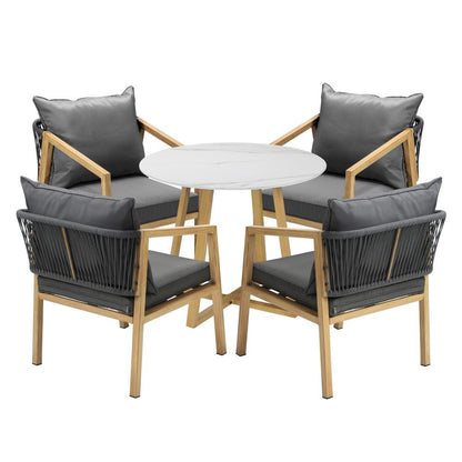 Livsip 5PCS Outdoor Dining Set 90cm Table&amp;Lounge Chairs-Outdoor Dining Sets-PEROZ Accessories