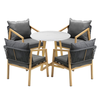 Livsip 5PCS Outdoor Dining Set 90cm Table&amp;Lounge Chairs-Outdoor Dining Sets-PEROZ Accessories