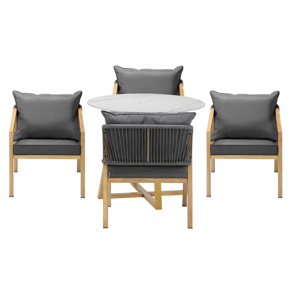 Livsip 5PCS Outdoor Dining Set 90cm Table&amp;Lounge Chairs-Outdoor Dining Sets-PEROZ Accessories