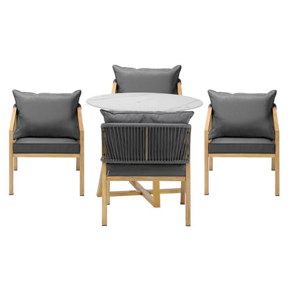 Livsip 5PCS Outdoor Dining Set 90cm Table&amp;Lounge Chairs-Outdoor Dining Sets-PEROZ Accessories