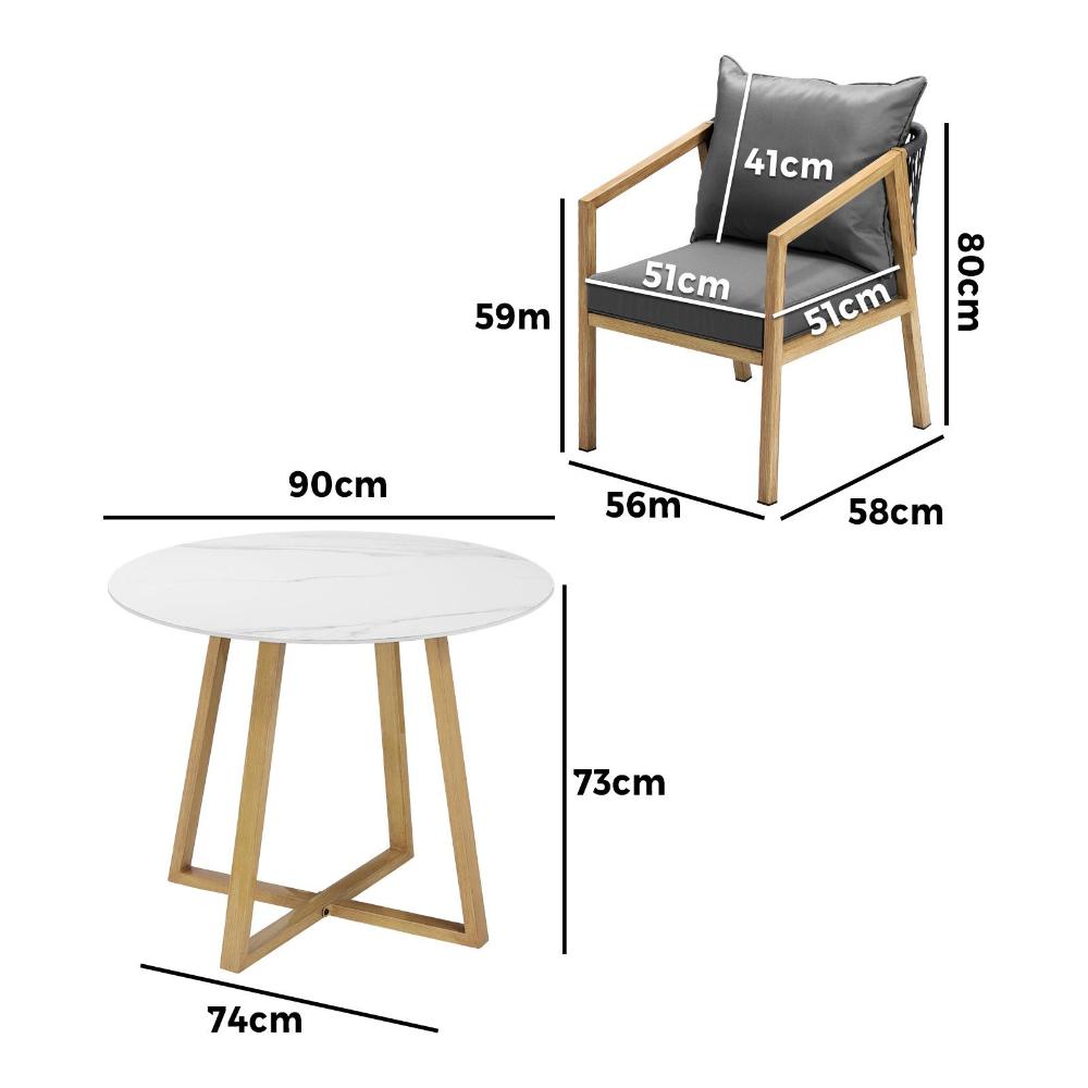 Livsip 5PCS Outdoor Dining Set 90cm Table&amp;Lounge Chairs-Outdoor Dining Sets-PEROZ Accessories