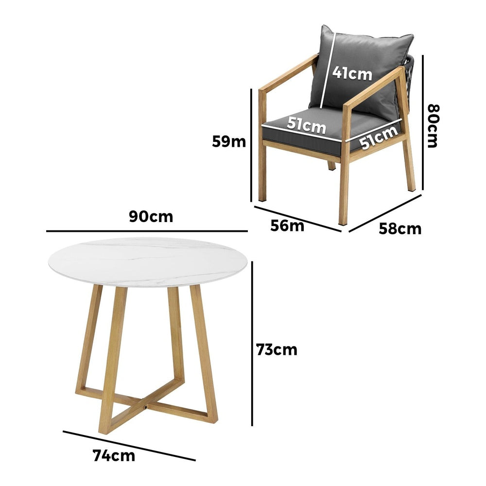 Livsip 5PCS Outdoor Dining Set 90cm Table&amp;Lounge Chairs-Outdoor Dining Sets-PEROZ Accessories