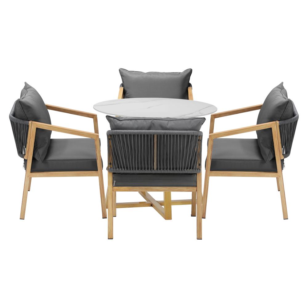 Livsip 5PCS Outdoor Dining Set 90cm Table&amp;Lounge Chairs-Outdoor Dining Sets-PEROZ Accessories
