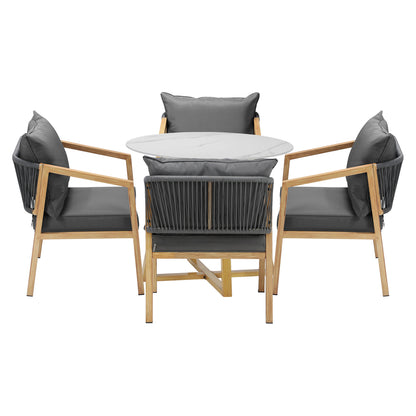 Livsip 5PCS Outdoor Dining Set 90cm Table&amp;Lounge Chairs-Outdoor Dining Sets-PEROZ Accessories