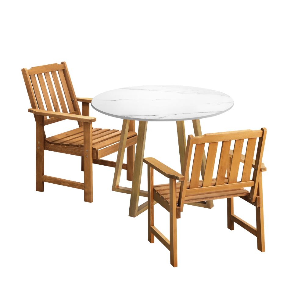Livsip Outdoor Patio Set Solid Wood Chair&amp;Table 3PC-Outdoor Dining Sets-PEROZ Accessories