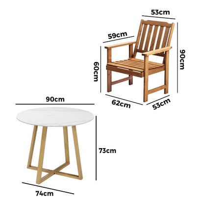 Livsip Outdoor Patio Set Solid Wood Chair&amp;Table 3PC-Outdoor Dining Sets-PEROZ Accessories