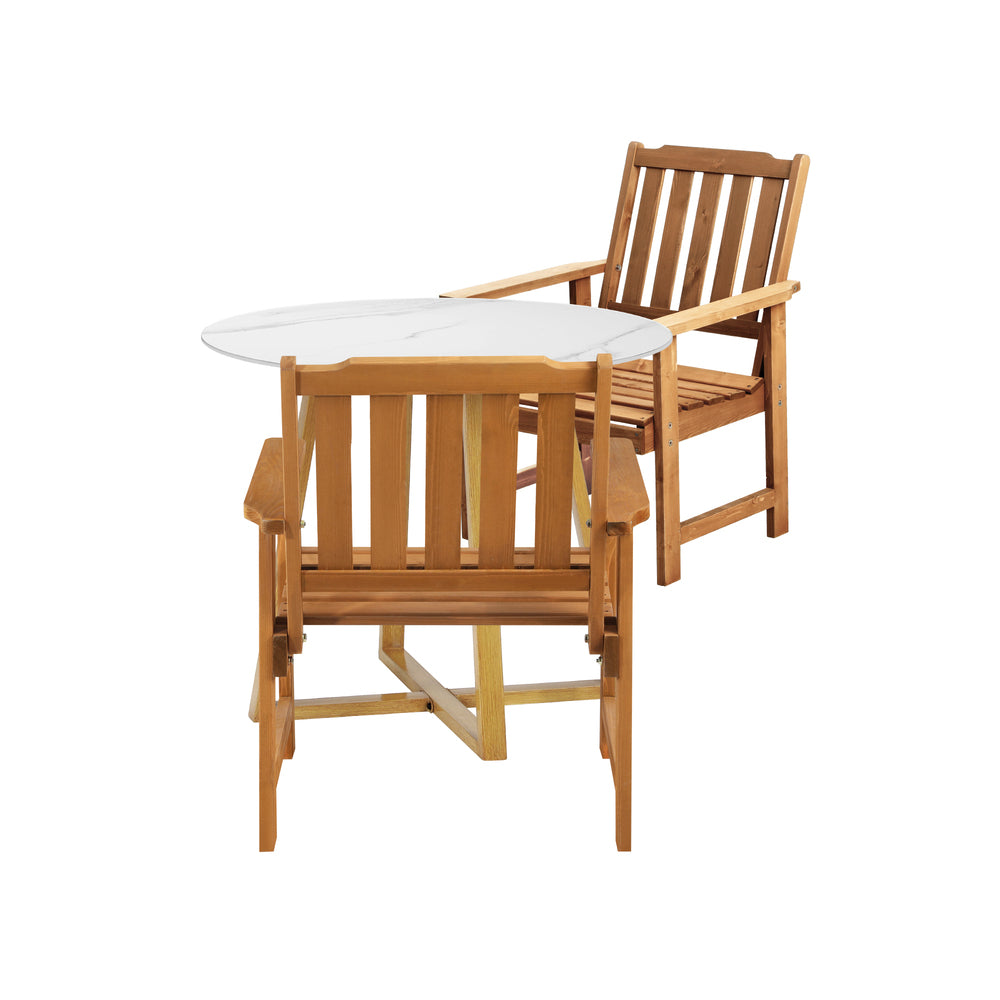 Livsip Outdoor Patio Set Solid Wood Chair&amp;Table 3PC-Outdoor Dining Sets-PEROZ Accessories