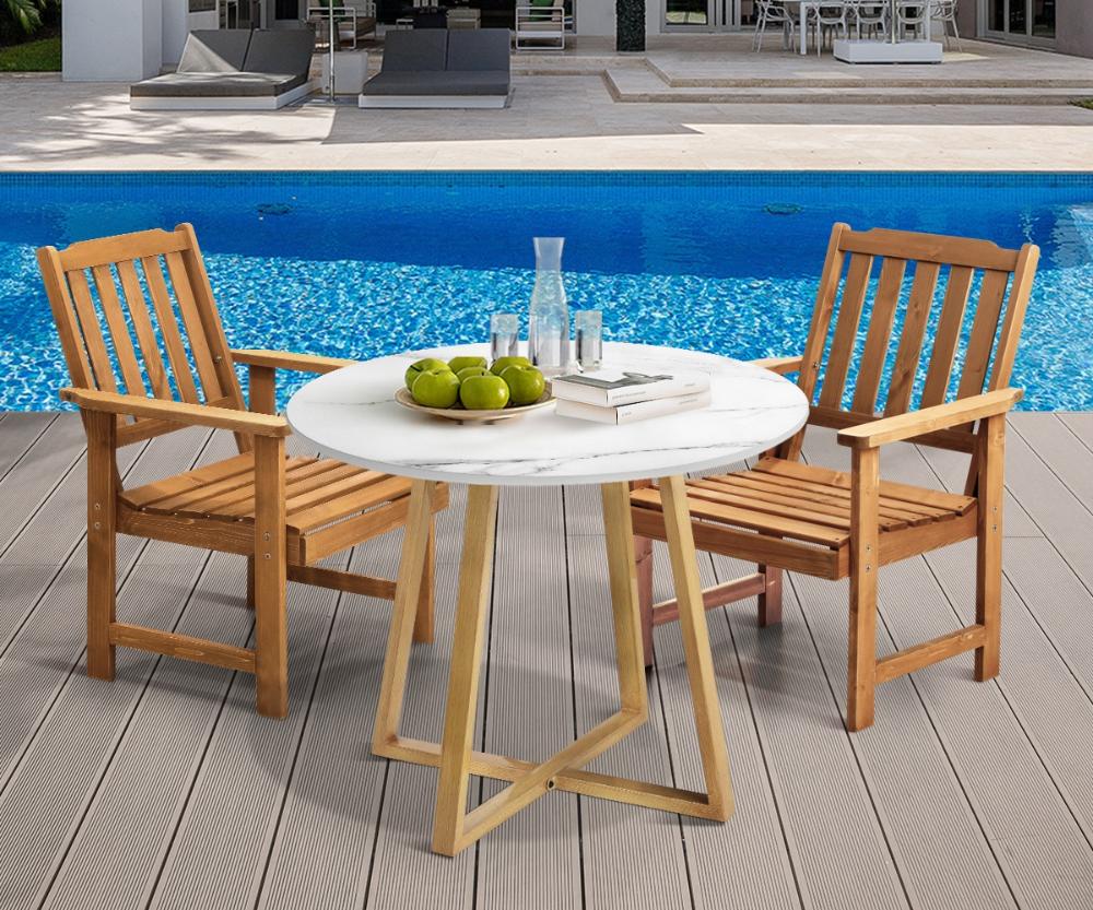 Livsip Outdoor Patio Set Solid Wood Chair&amp;Table 3PC-Outdoor Dining Sets-PEROZ Accessories