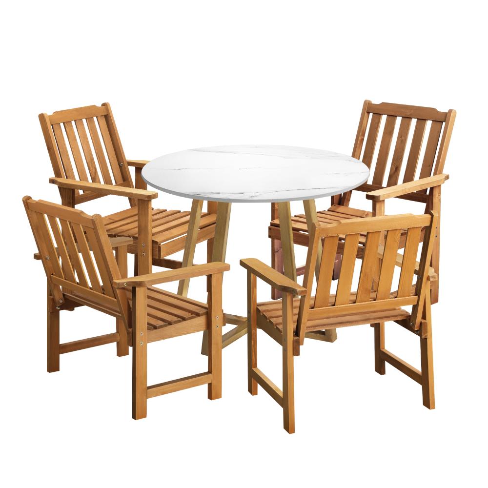 Livsip Outdoor Patio Set Solid Wood Chair&amp;Table 5PC-Outdoor Dining Sets-PEROZ Accessories