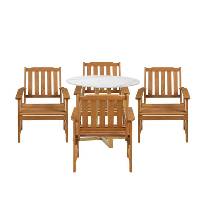 Livsip Outdoor Patio Set Solid Wood Chair&amp;Table 5PC-Outdoor Dining Sets-PEROZ Accessories