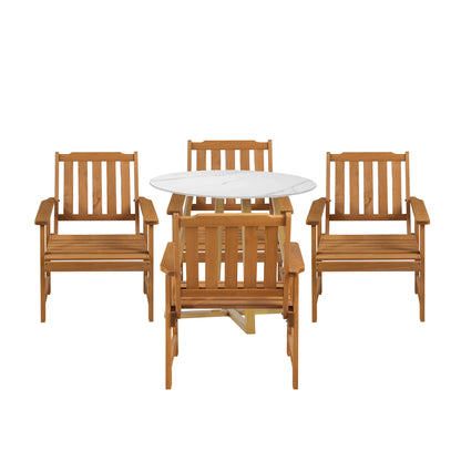Livsip Outdoor Patio Set Solid Wood Chair&amp;Table 5PC-Outdoor Dining Sets-PEROZ Accessories