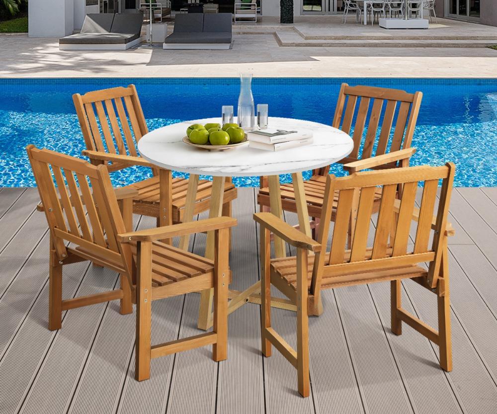 Livsip Outdoor Patio Set Solid Wood Chair&amp;Table 5PC-Outdoor Dining Sets-PEROZ Accessories
